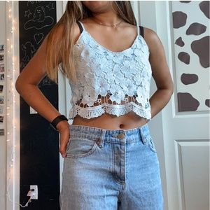 Light/pastel blue lace tank top